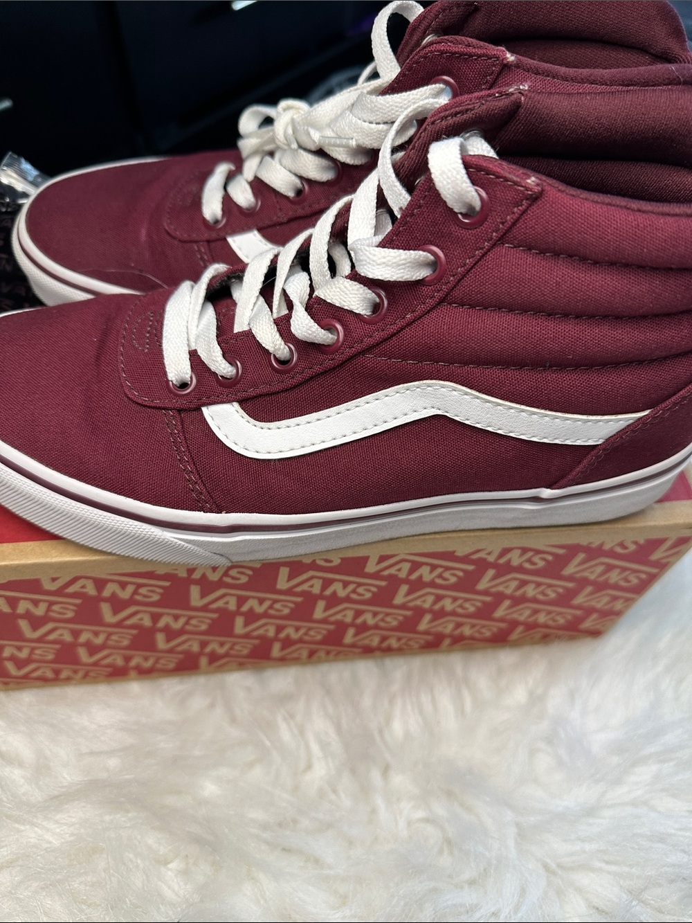 Vans Burgundy Canvas High-Top Sneakers with White Stripe - Picture 3 of 5